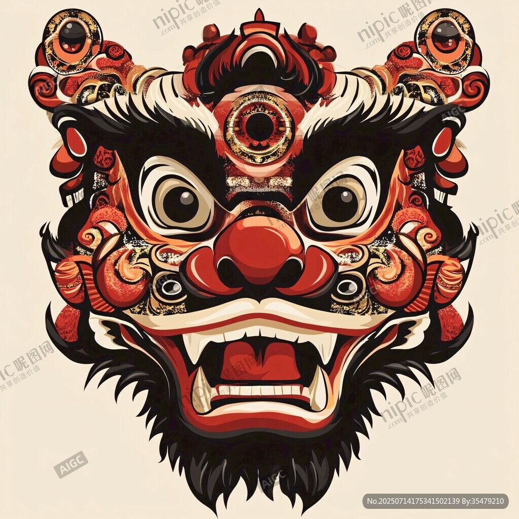 传统醒狮头图案艺术设计