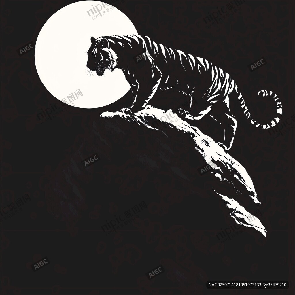 月夜猛虎踞岩