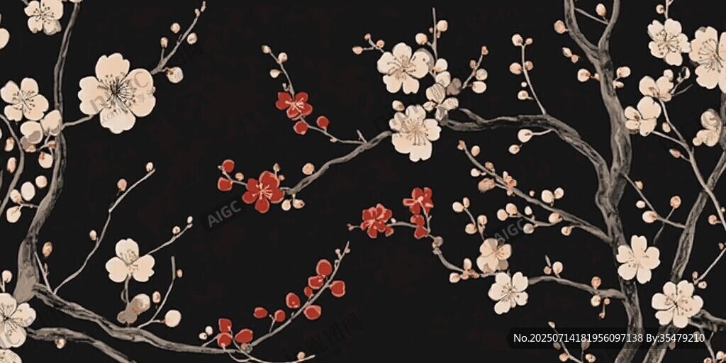 黑底梅花图案精美装饰画
