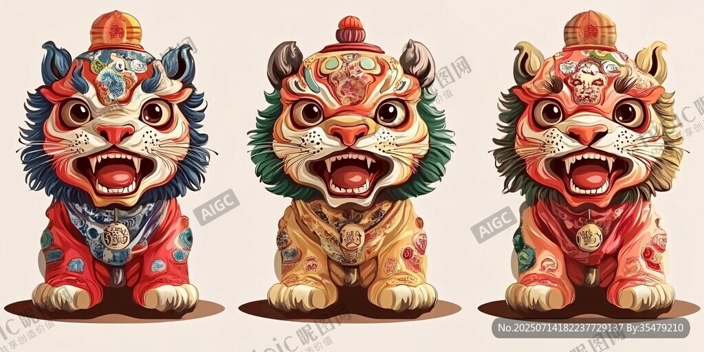 可爱国风小狮摆件展示