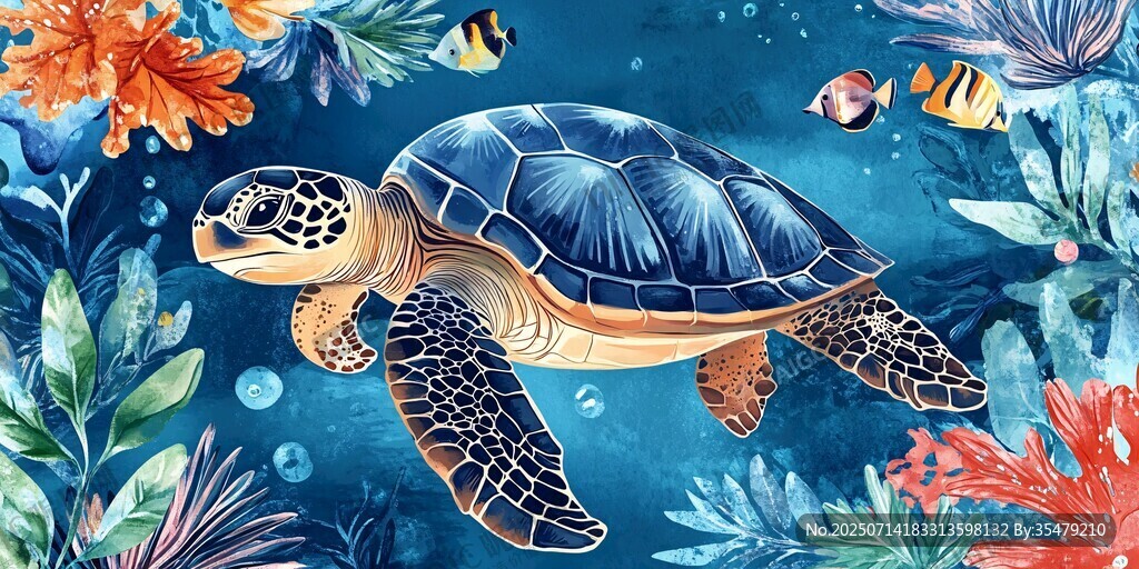 海龟畅游多彩海底世界