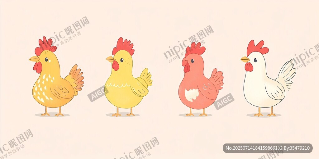 四只可爱小鸡插画图