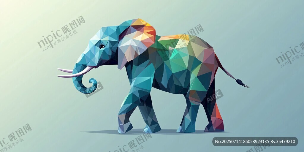 彩色多边形风格大象插画