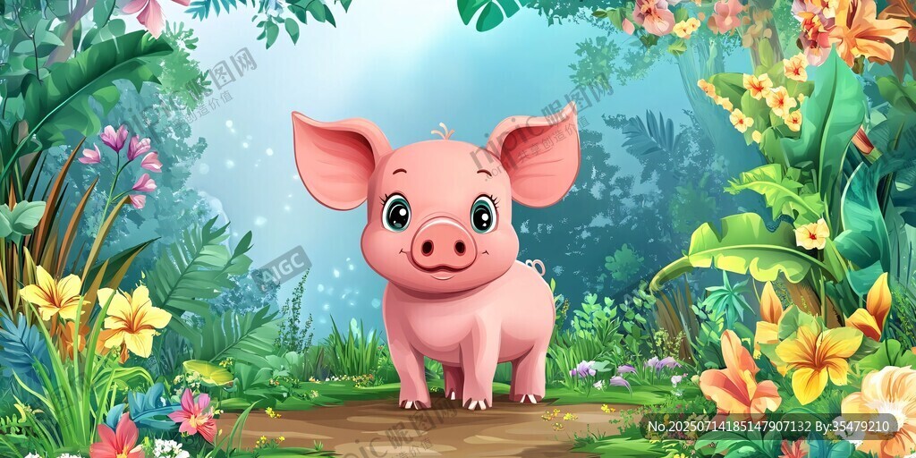 森林中的可爱小猪