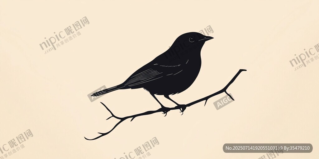 枝头黑鸟剪影