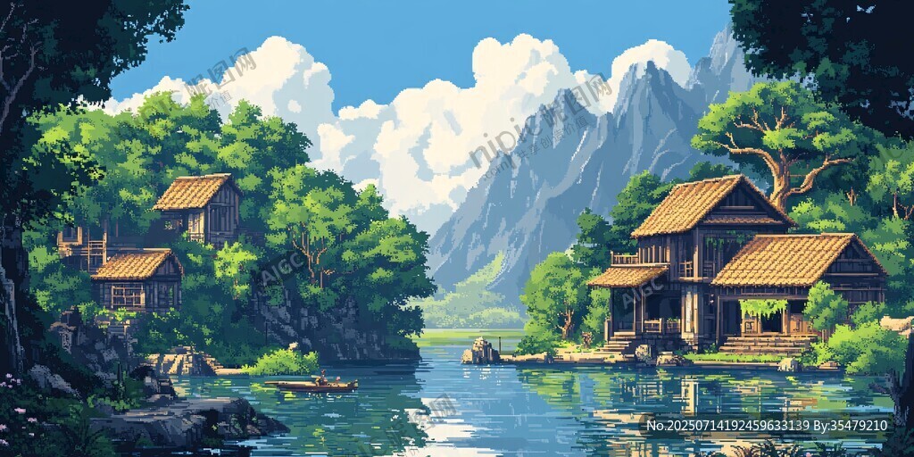 河畔山居美景
