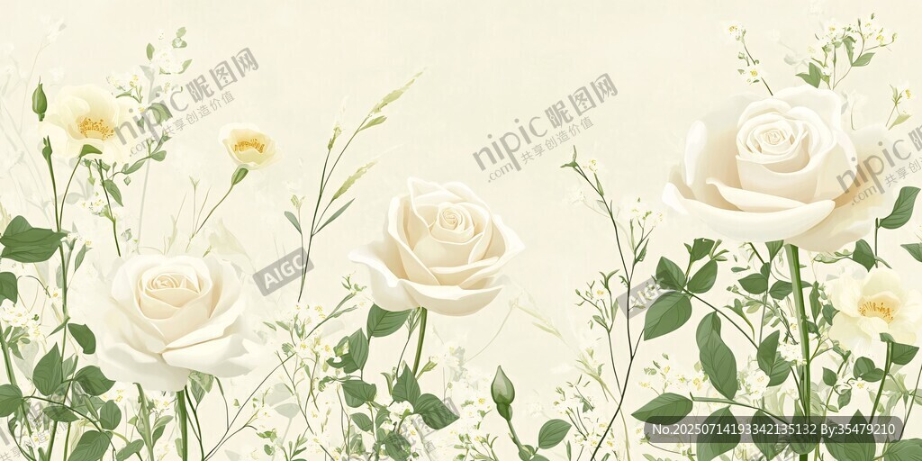 白色玫瑰花卉清新背景图