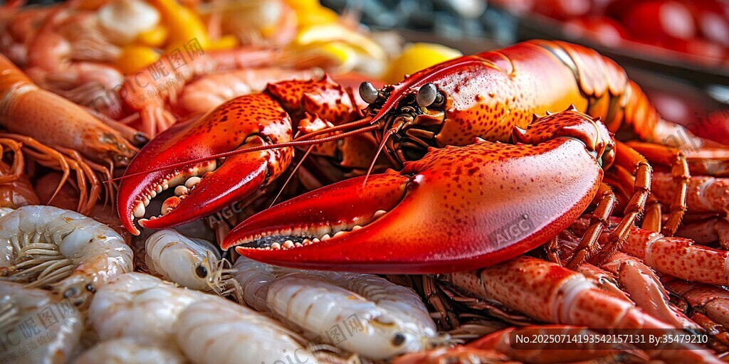 鲜活大龙虾与多样海鲜