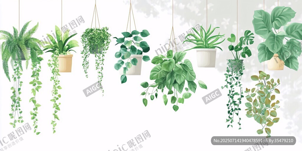 悬挂绿植组合装饰插画