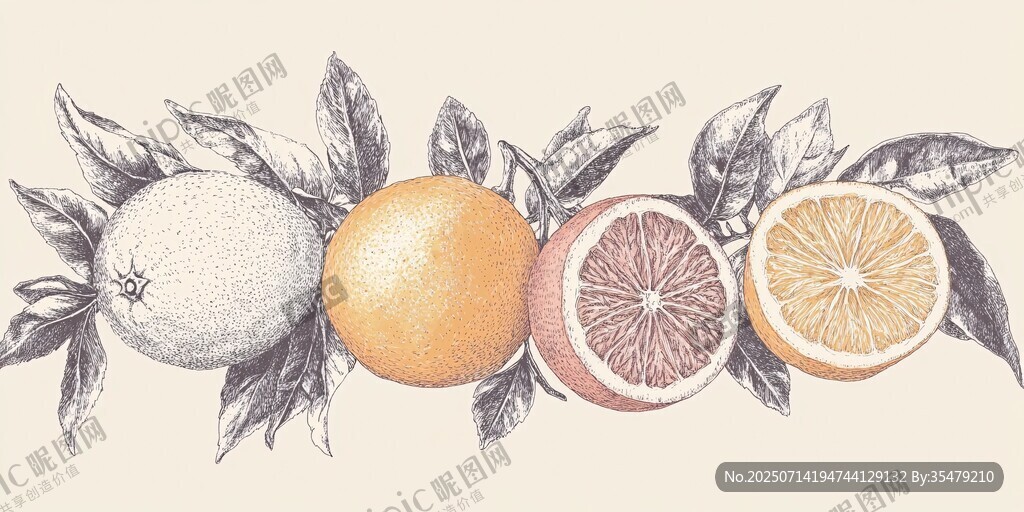 手绘柑橘类水果插画