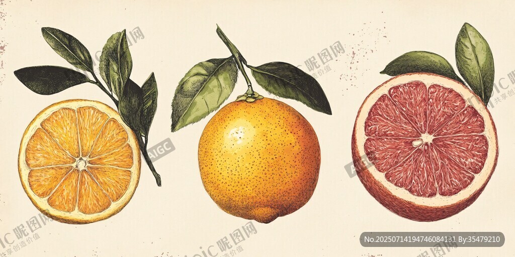 手绘柑橘类水果插画