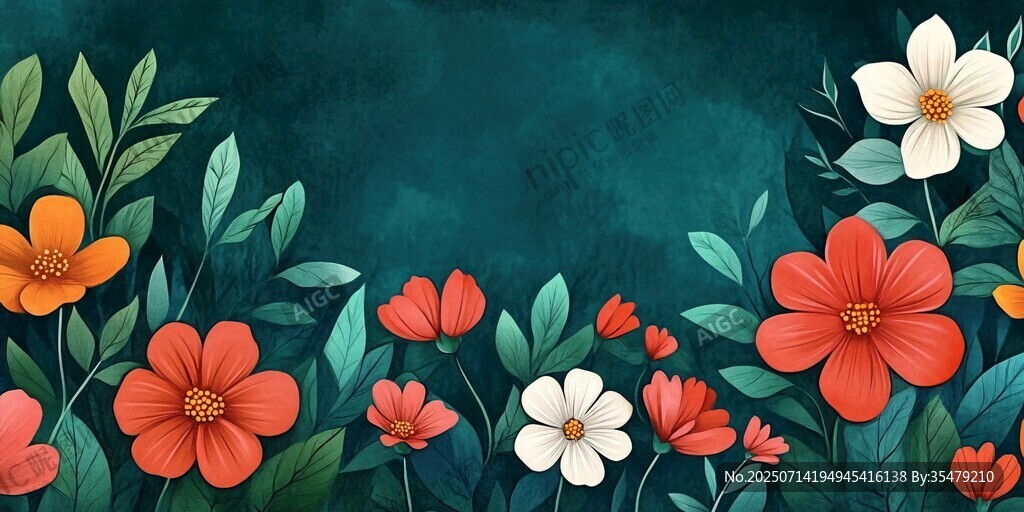花卉绿叶边框插画背景