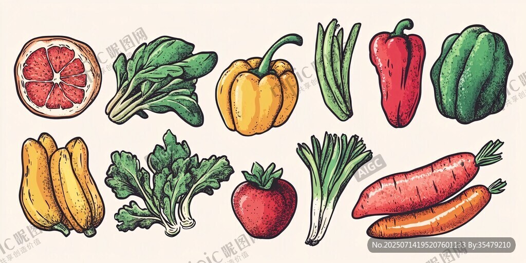 手绘多彩蔬果集合