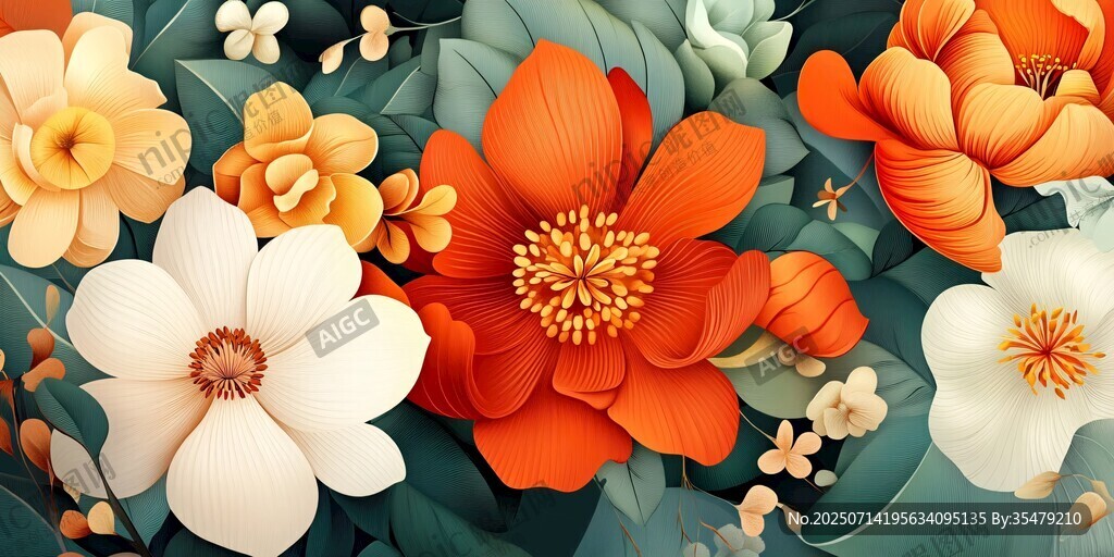 缤纷花朵插画 色彩绚丽
