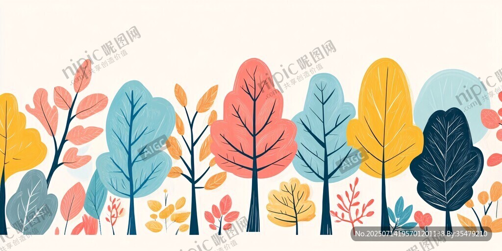 多彩树木的清新插画