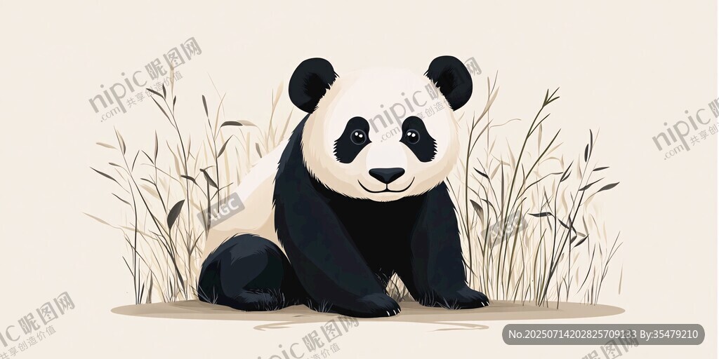 坐于草丛的可爱大熊猫