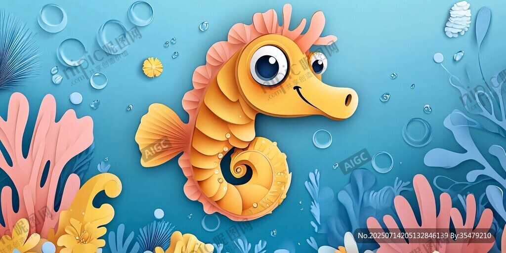可爱海马的海底梦幻世界