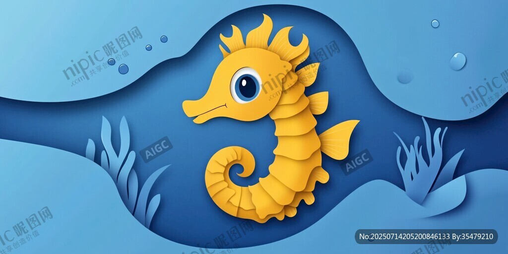 可爱折纸风黄色小海马