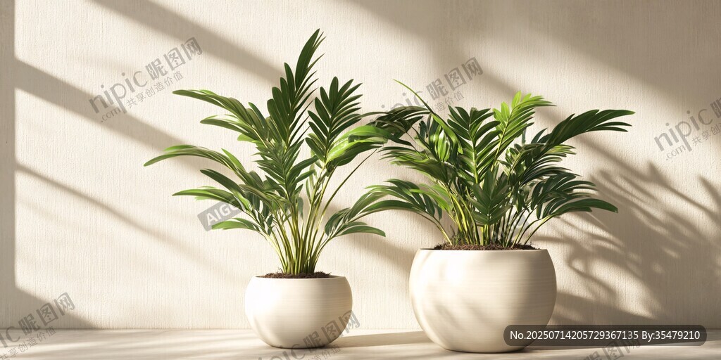 室内双盆绿植静谧景致