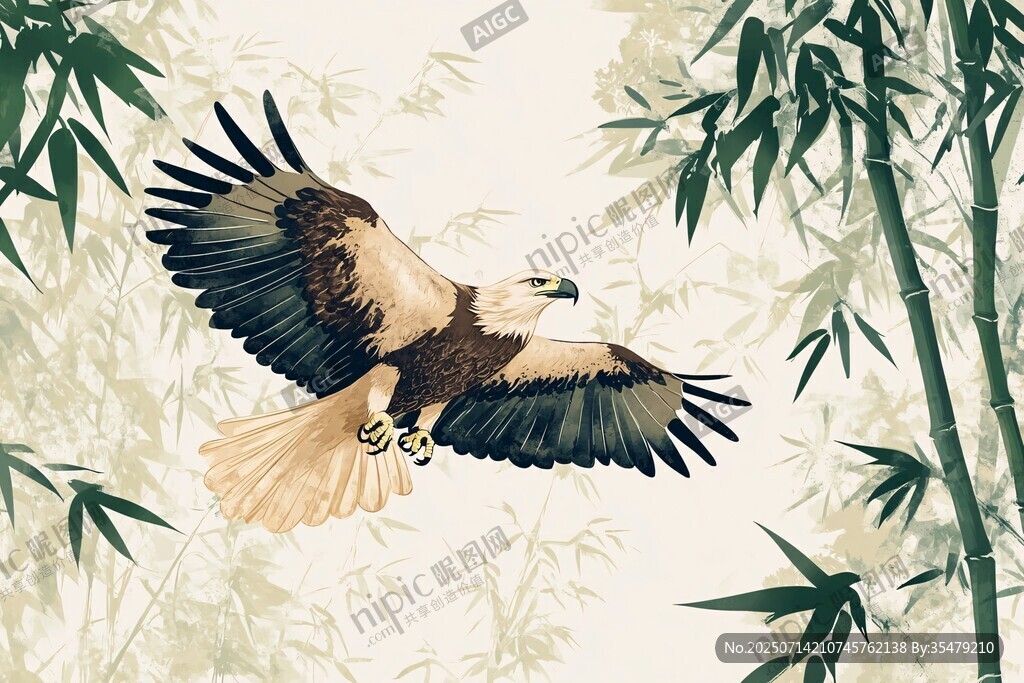 竹间雄鹰展翅图