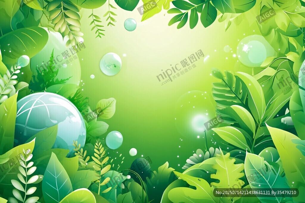 梦幻绿意盎然的自然背景