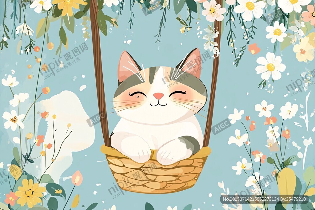 猫咪悠荡在烂漫花丛中
