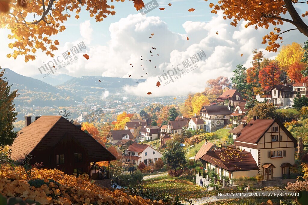 秋日山村美景如画