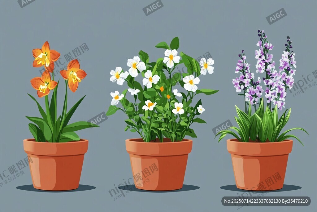 三盆盆栽花卉展示图