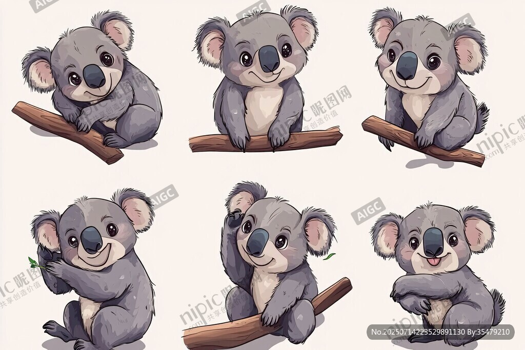 可爱考拉不同姿态插画