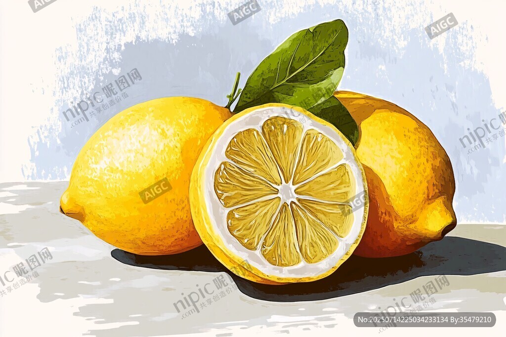 新鲜柠檬静物插画
