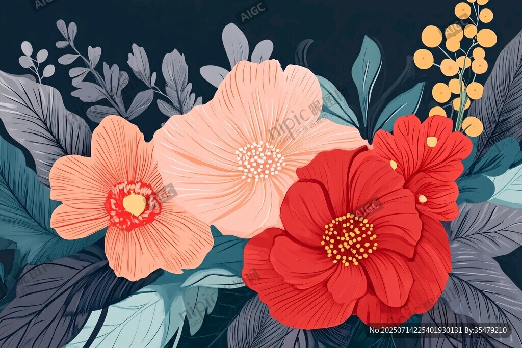 缤纷花卉插画