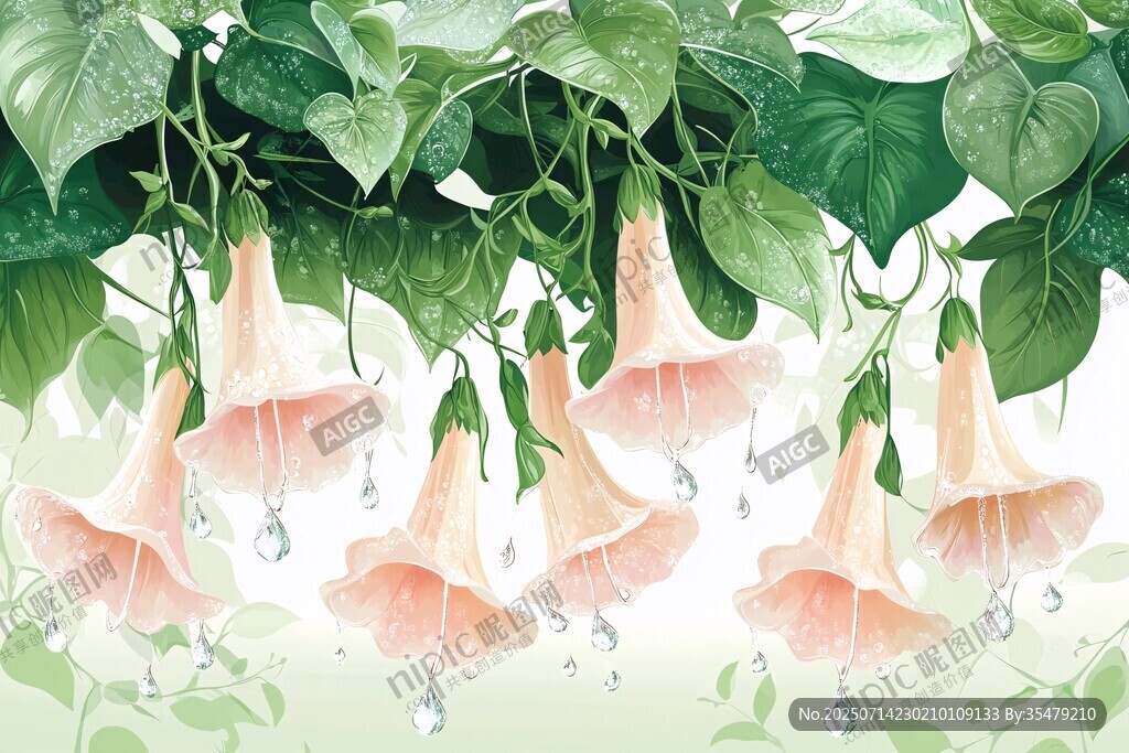 铃兰花朵垂挂绿叶间