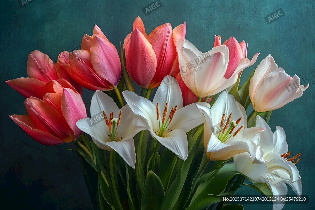 艳丽百合与郁金香花束
