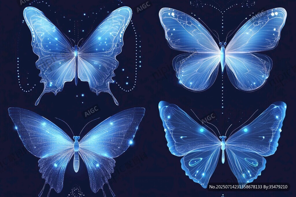 梦幻蓝光蝴蝶精美图案