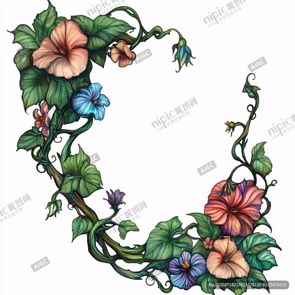 花卉藤蔓装饰性弧形图案
