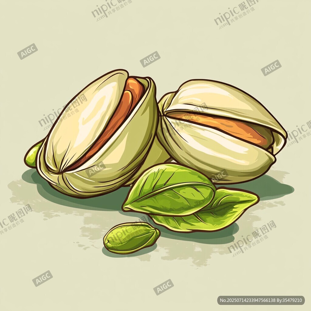 开心果插画 饱满果实与绿叶
