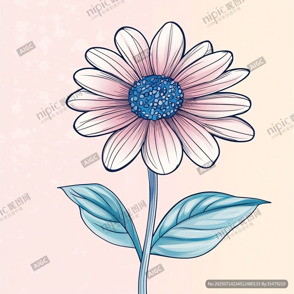 手绘清新单朵雏菊花插画