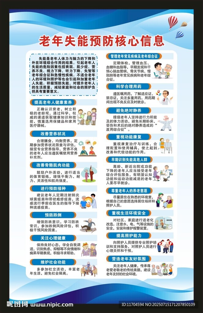 老年失能预防核心信息海报