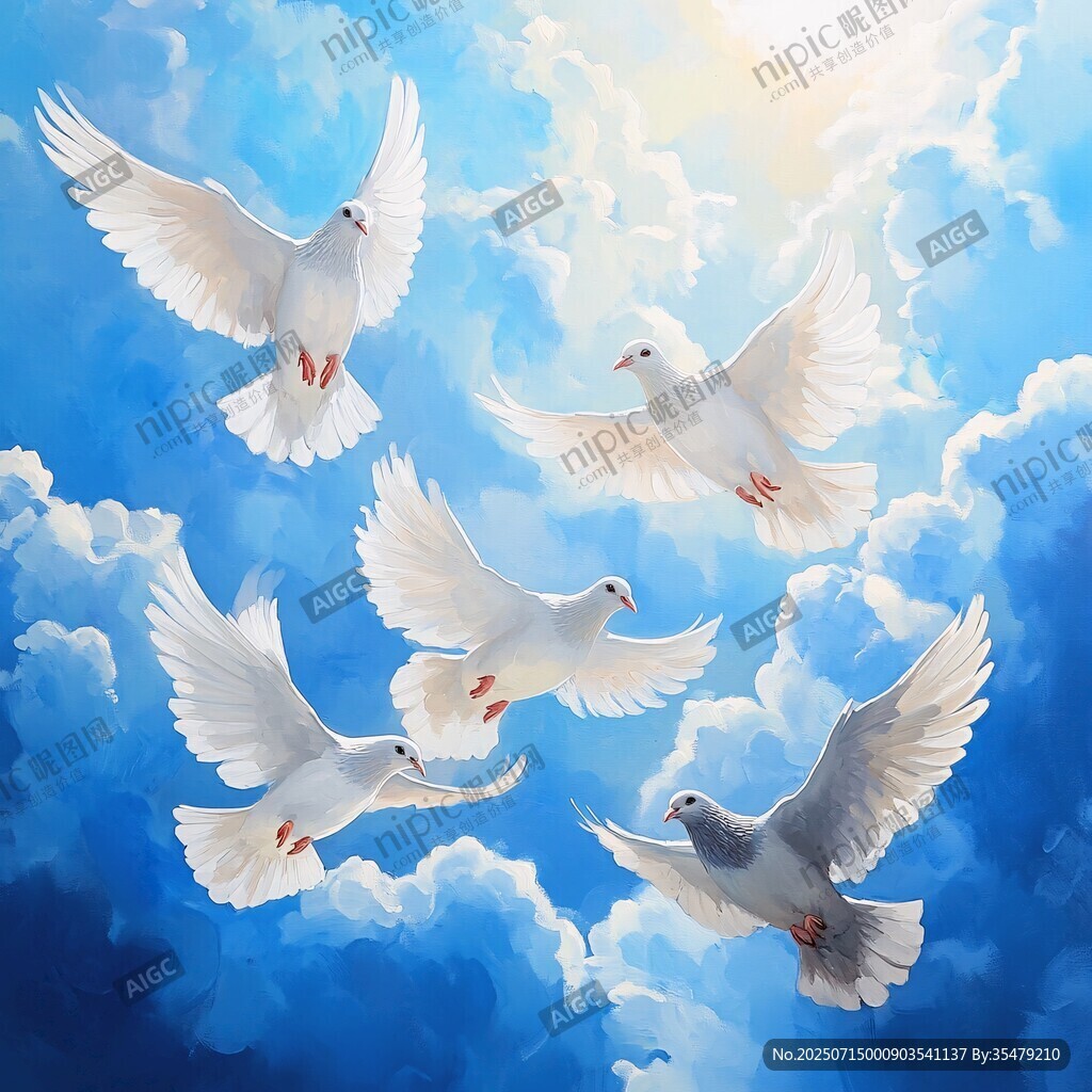 白鸽翱翔于蓝天之上
