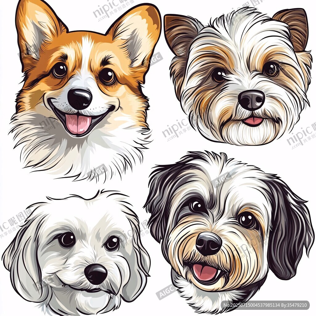 四款可爱狗狗头像插画