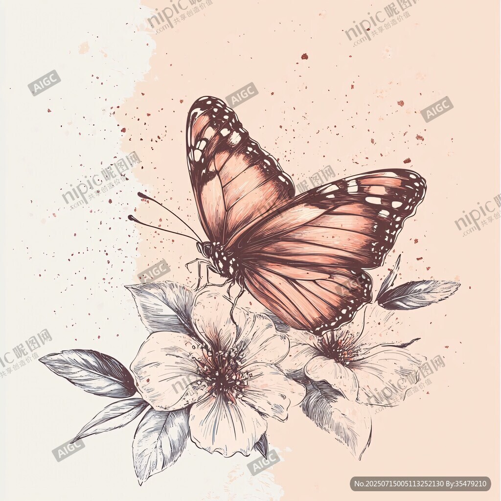 蝴蝶栖花唯美插画