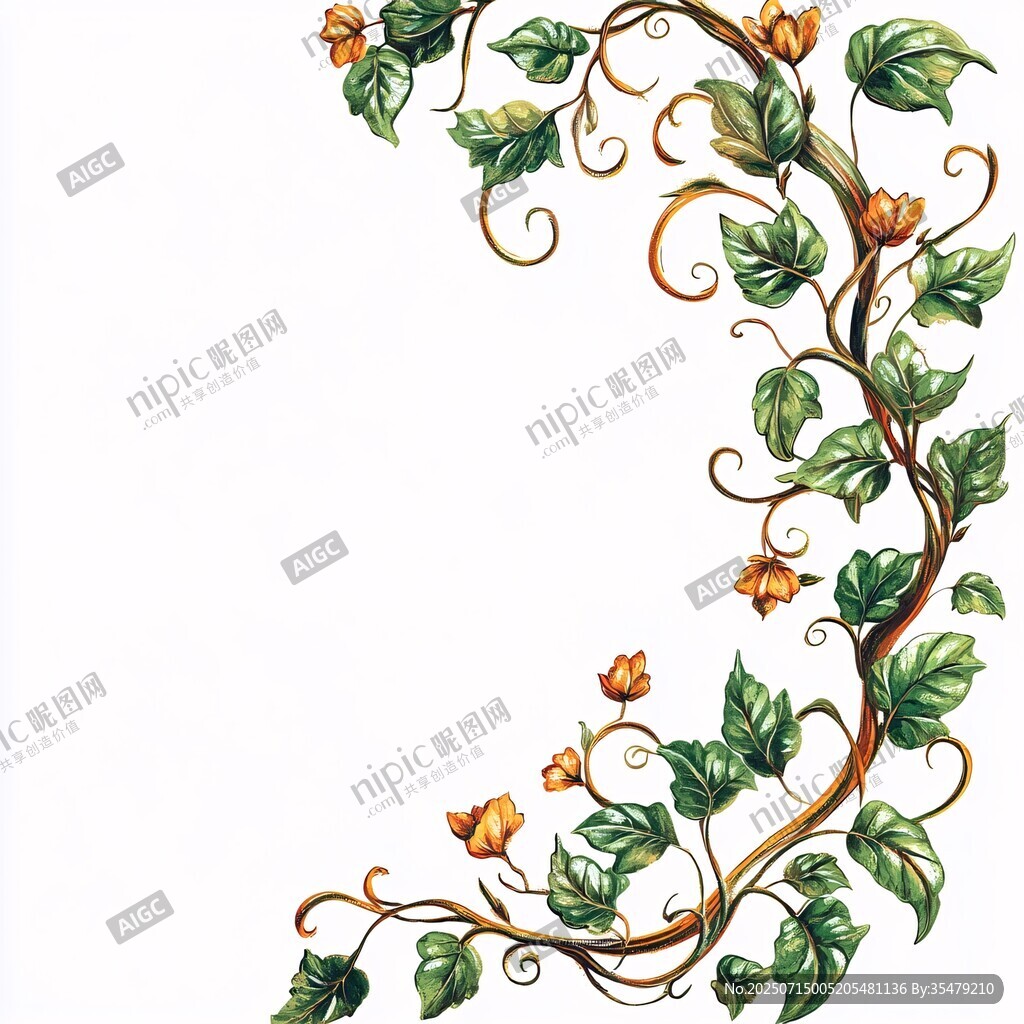 手绘藤蔓花卉装饰图案