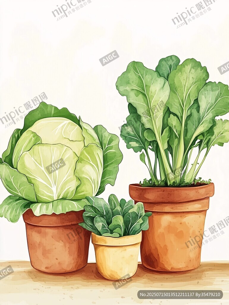 盆栽蔬菜 清新田园风插画