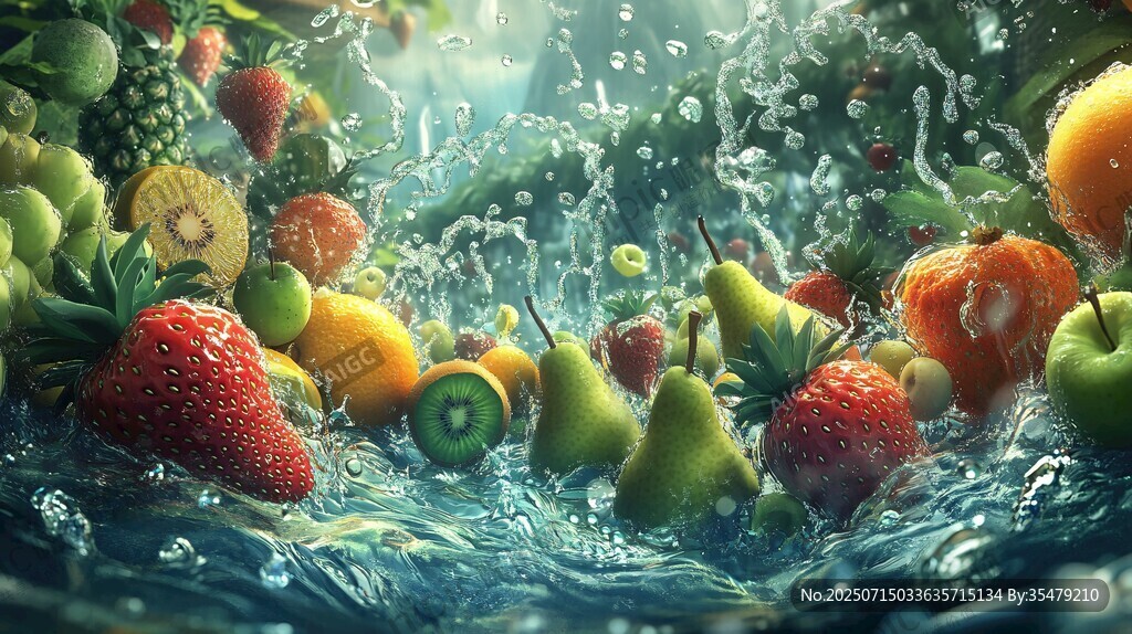 水果入水瞬间的清新画面