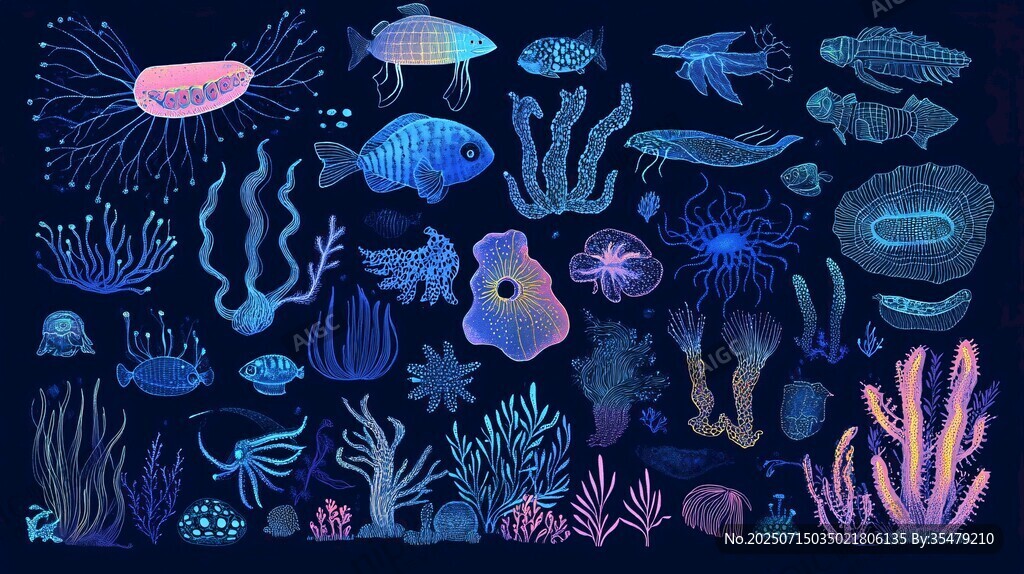 梦幻海底生物插画