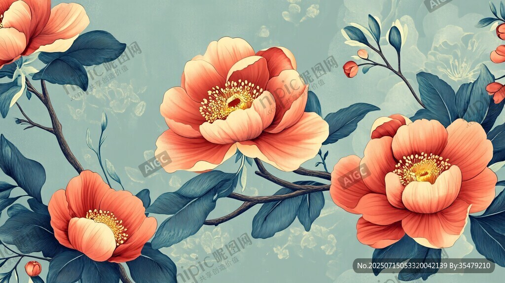 复古风花卉图案精美插画