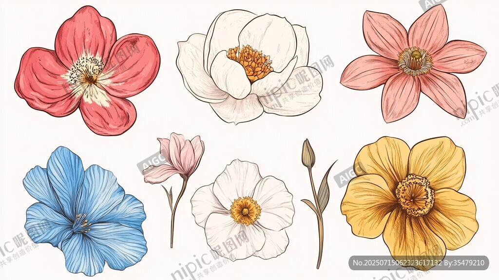 多彩手绘花卉插画集合