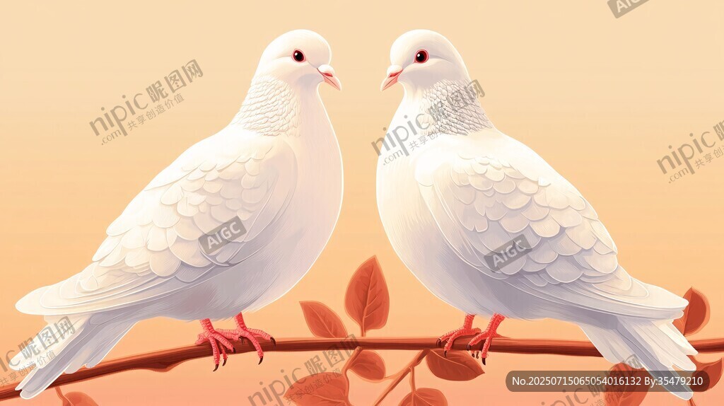 双鸽栖枝 尽显优雅美好