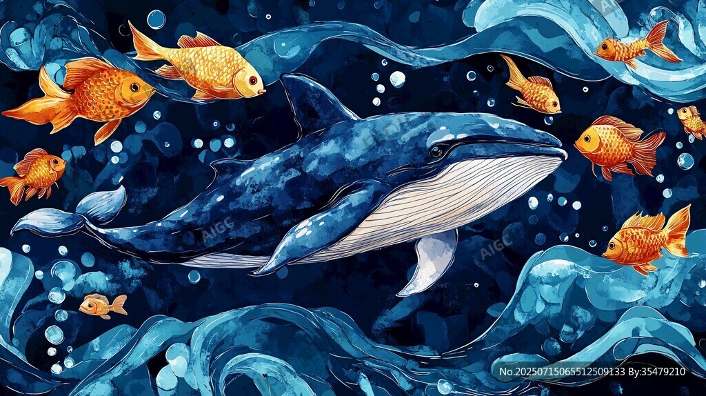 鲸鱼与金鱼的奇幻海洋世界