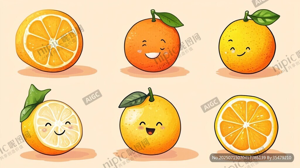 可爱笑脸橙子插画集合